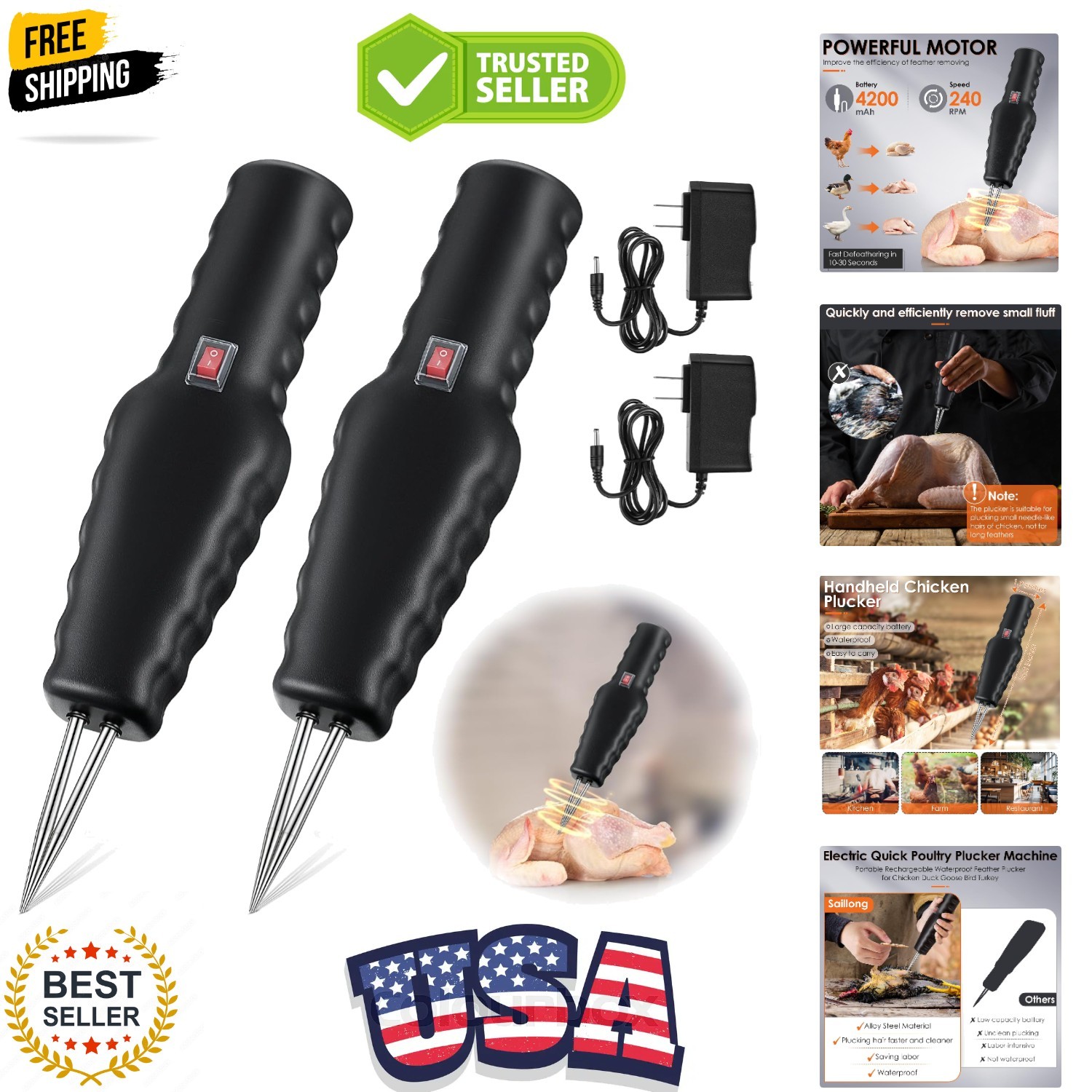 2 Pack Handheld Chicken Plucker, Electric Quick Poultry Plucker Machine for R...