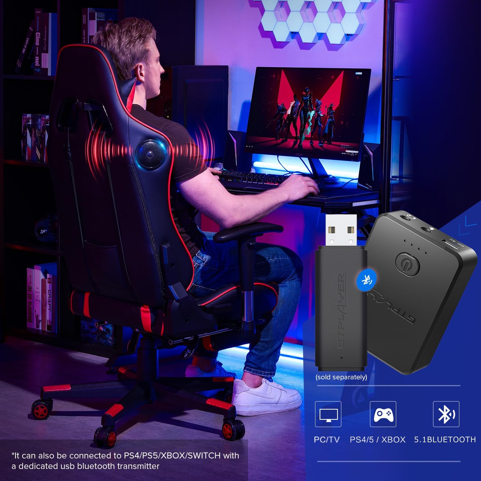 GTRACING Gaming Chair with Footrest 27.86 in x x 53.15 in, Red