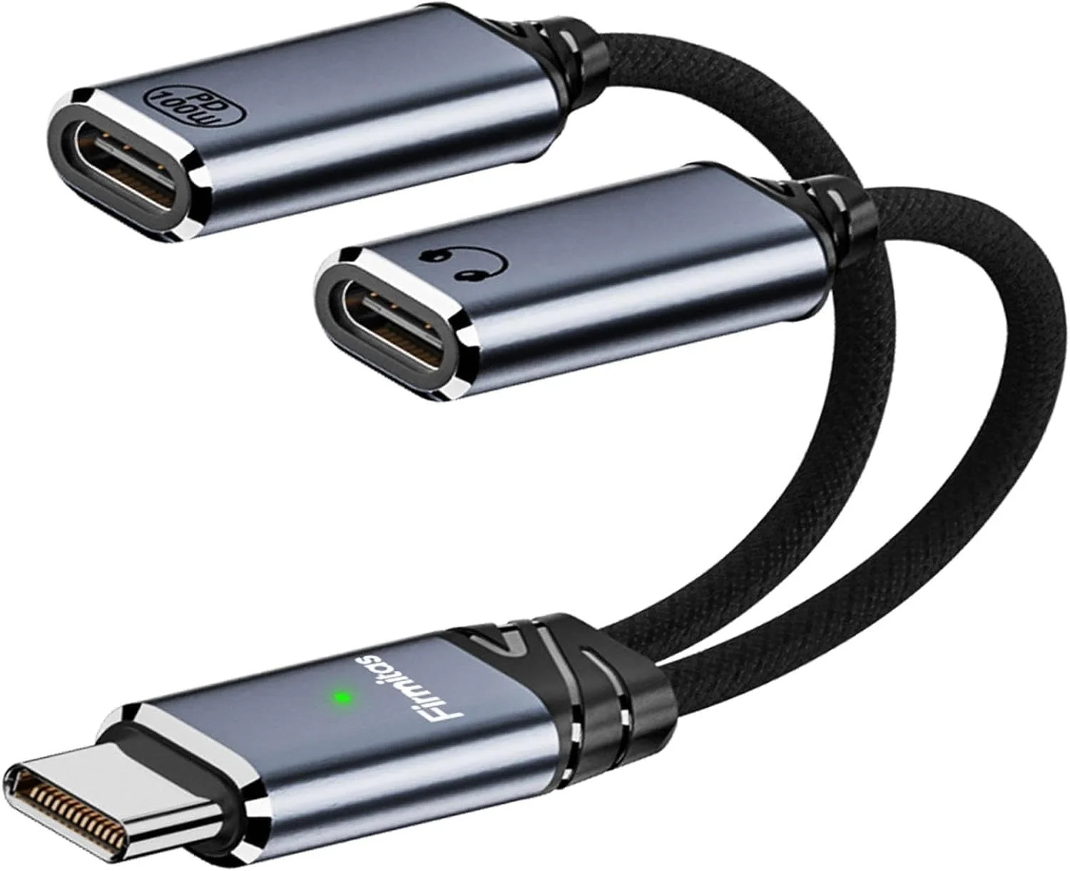 USB C Splitter 1 in 2 Out, Dual USB C Charger and Headphone Adapter，100W PD 3.0