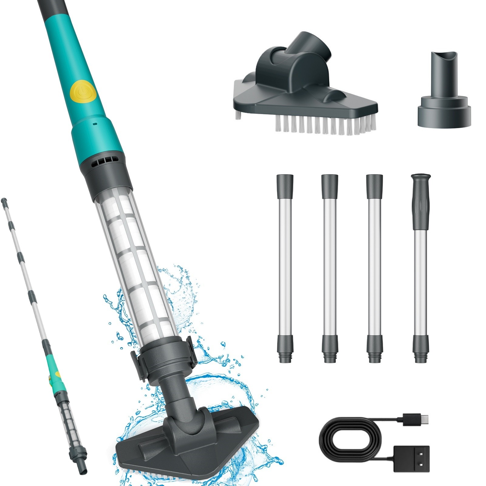 Mutaomay Cordless Rechargeable Pool Vacuum Handheld Pool Cleaner w/ Pole 60mins
