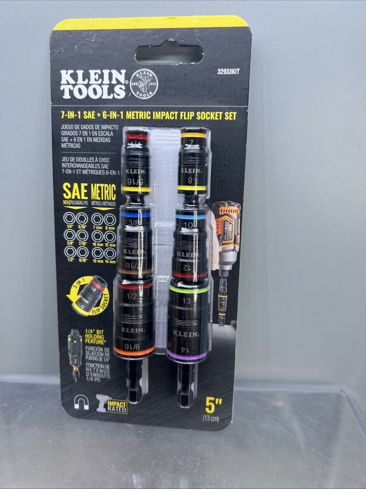 KLEIN TOOLS 32933KIT 7 In 1 IMPACT FLIP SOCKET SETS SAE + 6 IN 1 METRIC
