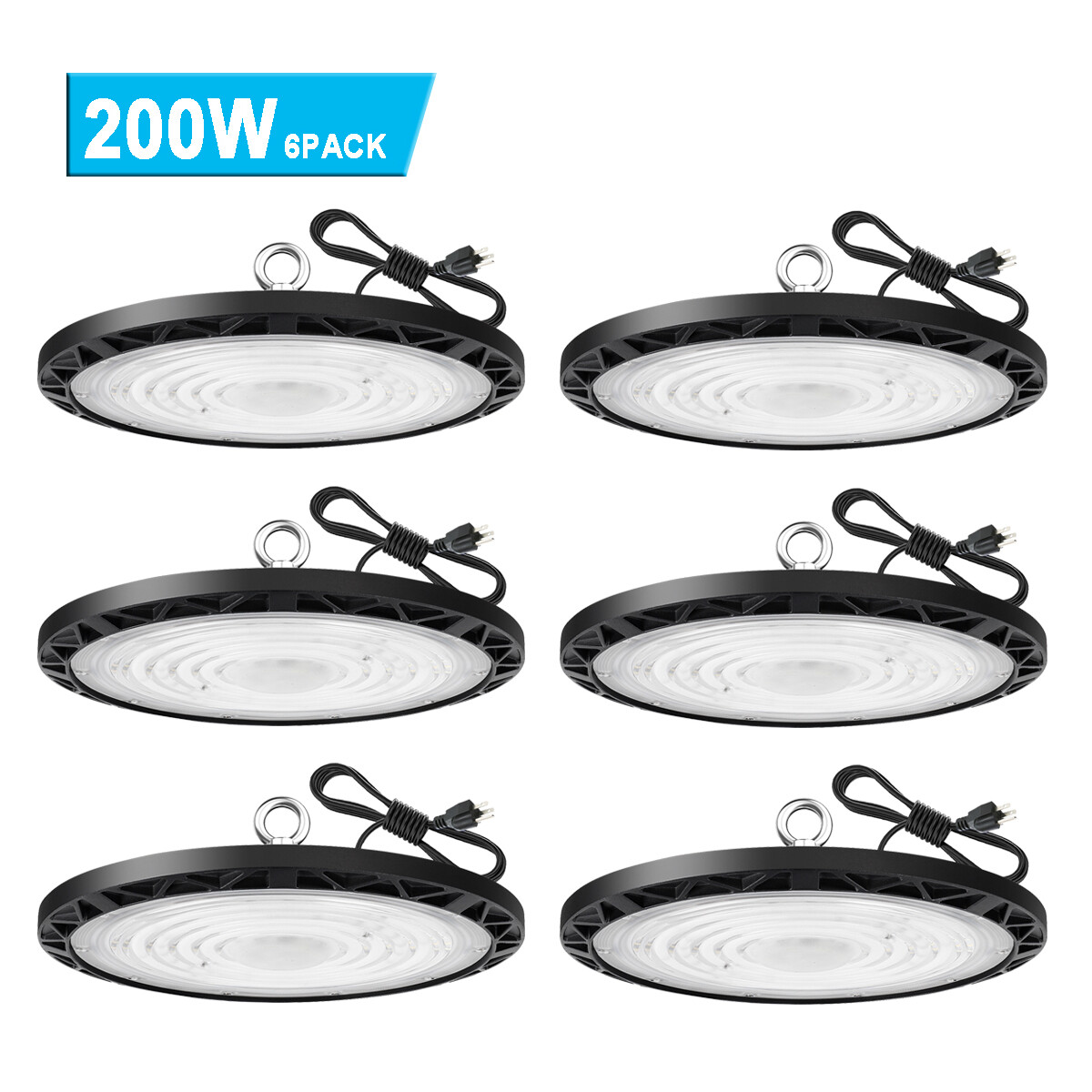 6Pack 200W UFO Led High Bay Light Factory Warehouse Commercial Garage Shop Light