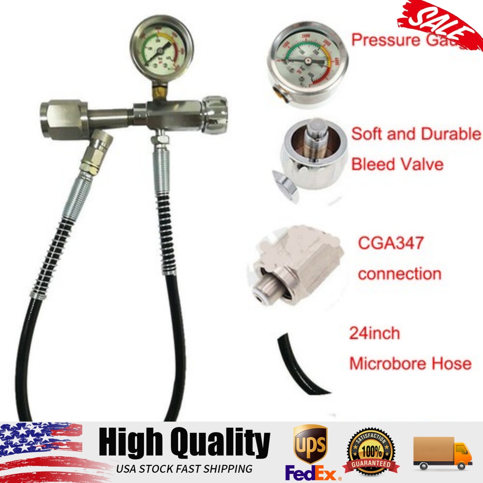 CGA347 Fill Station Kit SCBA Charging Adapter with 60cm Hose 0-6000PSI