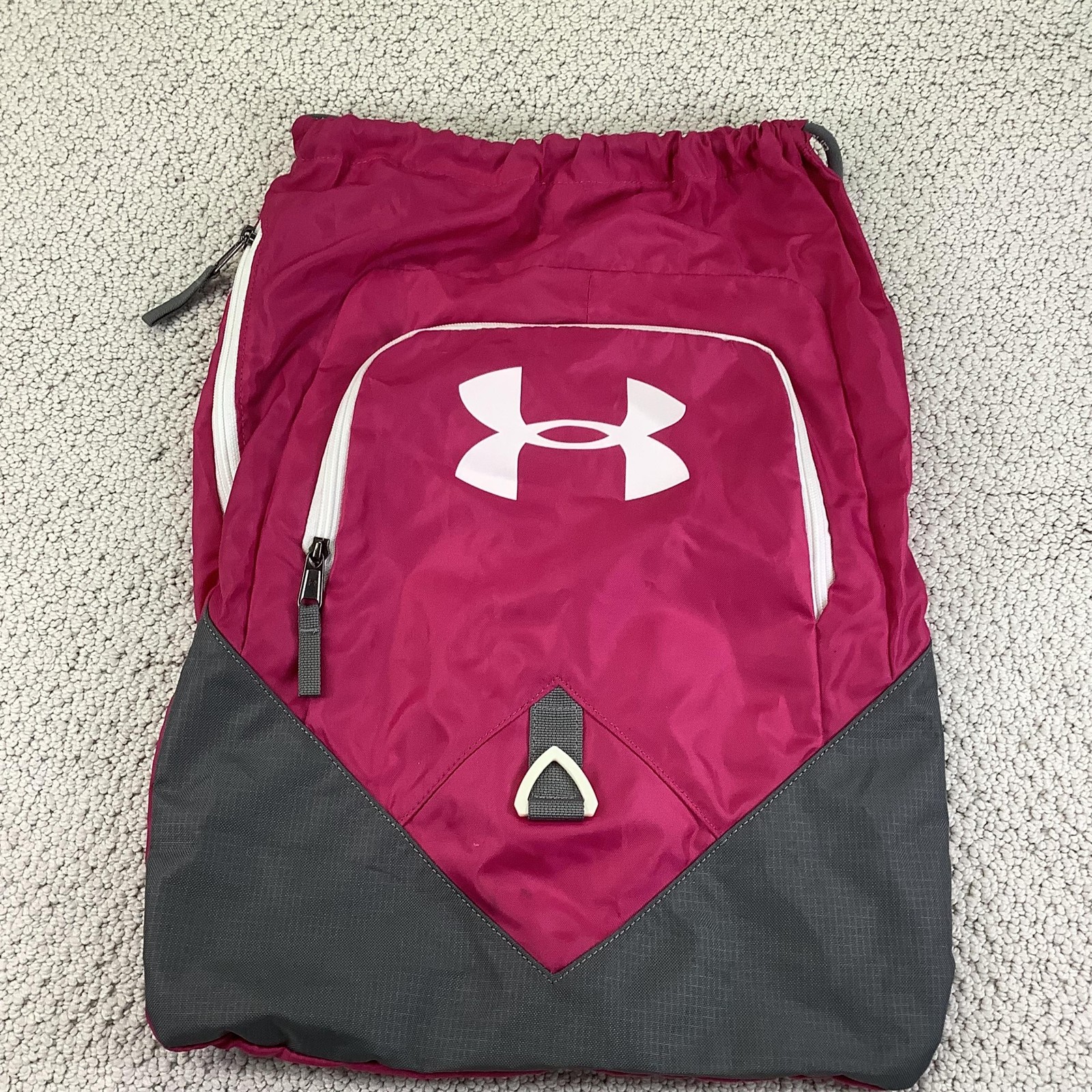 Under Armour Drawstring Backpack Sackpack Pink Gray Gym Bag UA Logo