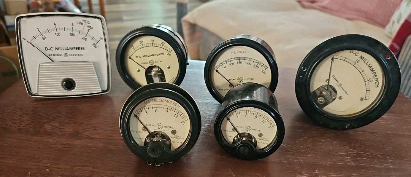 GE  Vintage Panel Instrument Lot Of 6 D-C Miilliamperes Volts Steam Punk