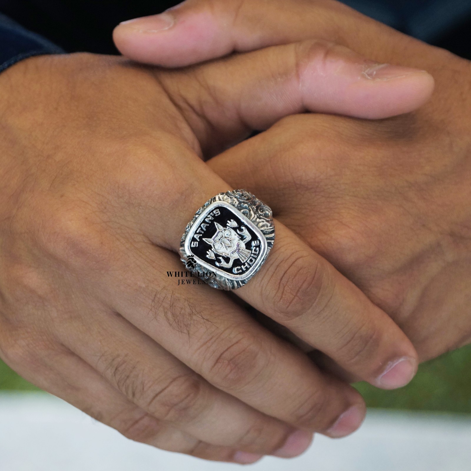 Satans Choice Cat 925 Sterling Silver Men Biker Motorcycle Club Ring