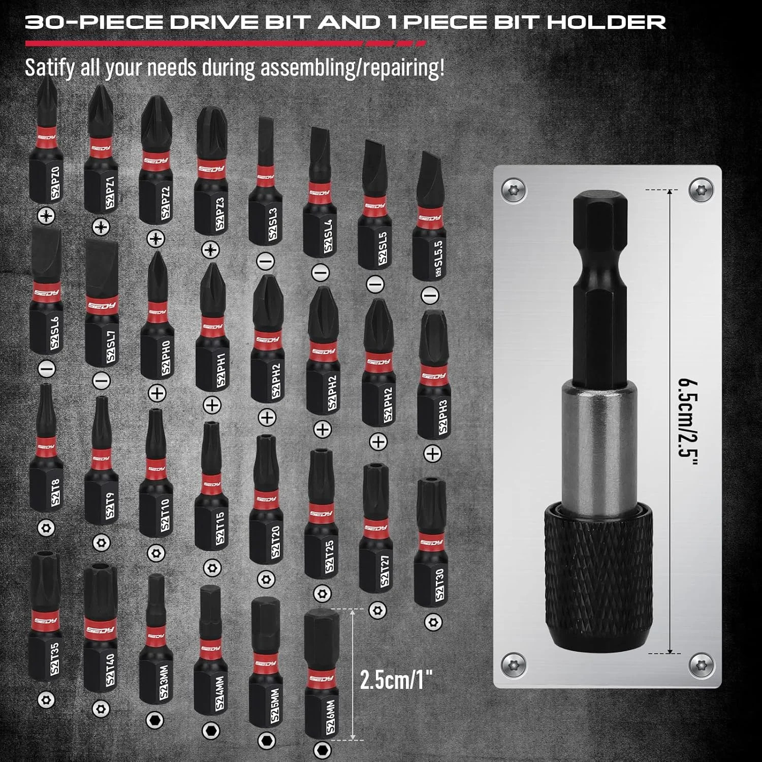 64-Piece 1/4" Drive Impact Socket Wrench Driver-Bits Set, Cr-V Metric&SAE Deep a