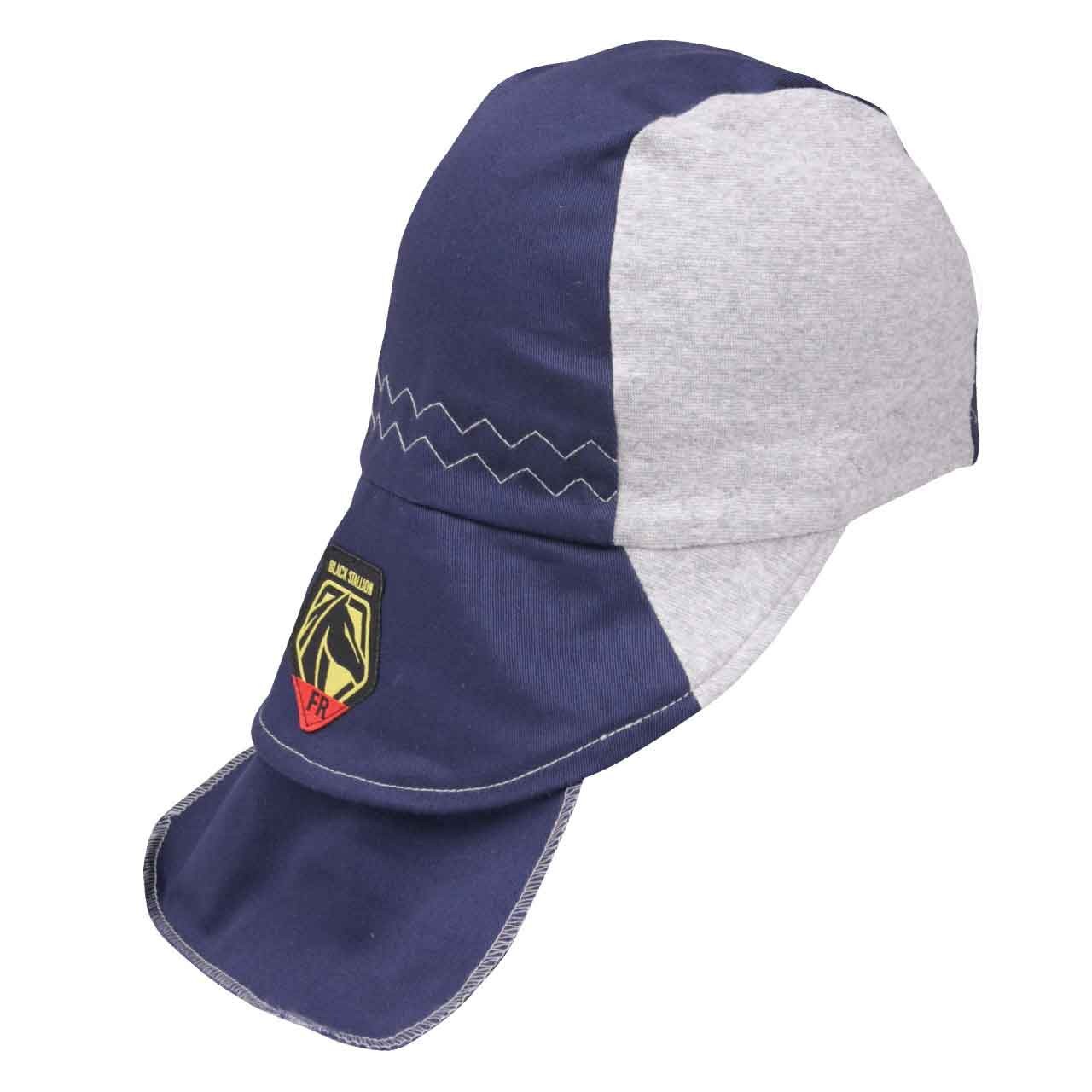 Black Stallion FR Cotton Welding Cap with Bill Extension Navy Gray Small
