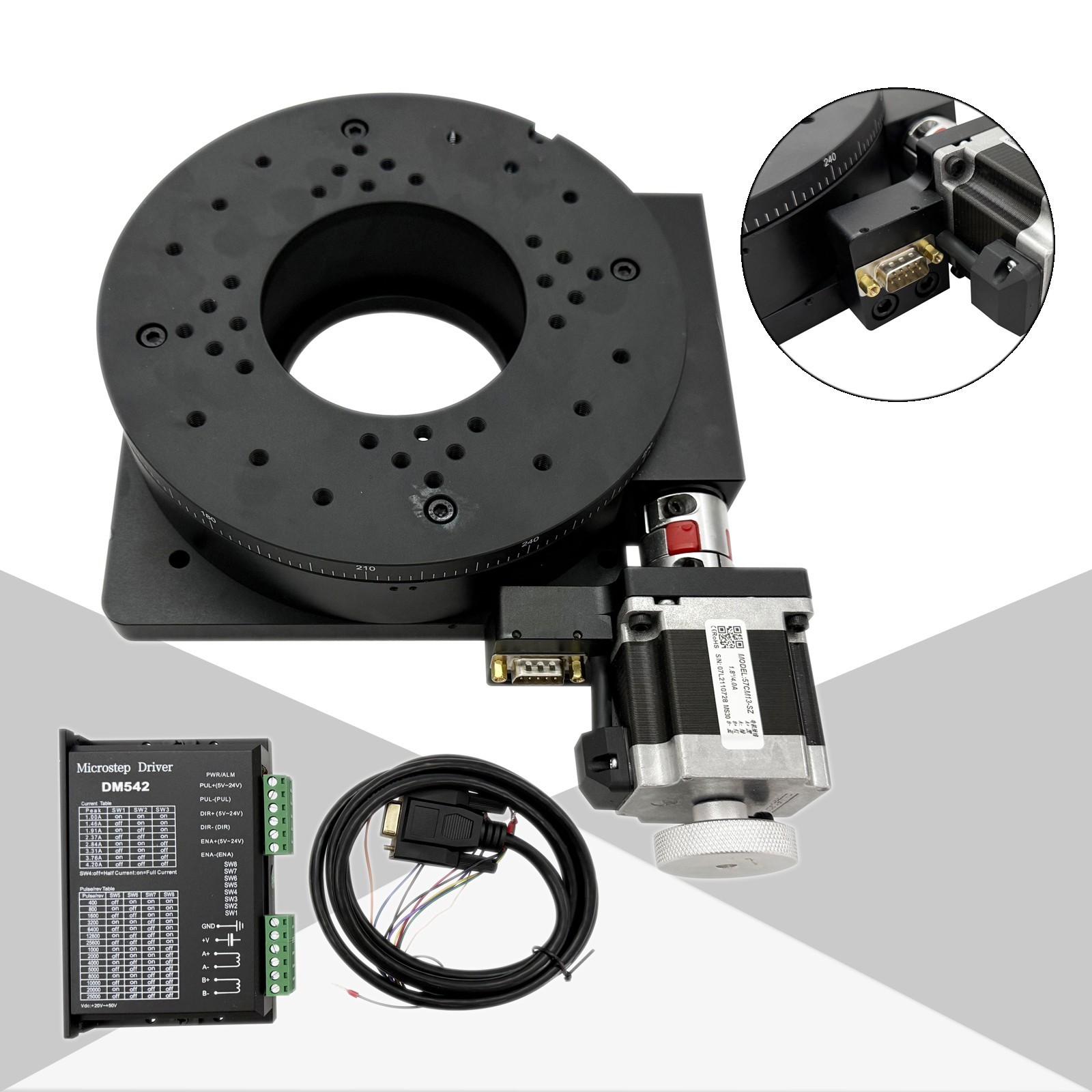 DC24V 180:1 φ200mm Electric Precision 360° Continuous Rotary Stages 55kg Load