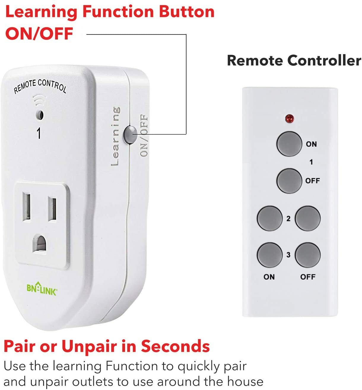 BN-LINK Wireless Remote Control Electrical Outlet Switch For Appliance LongRange