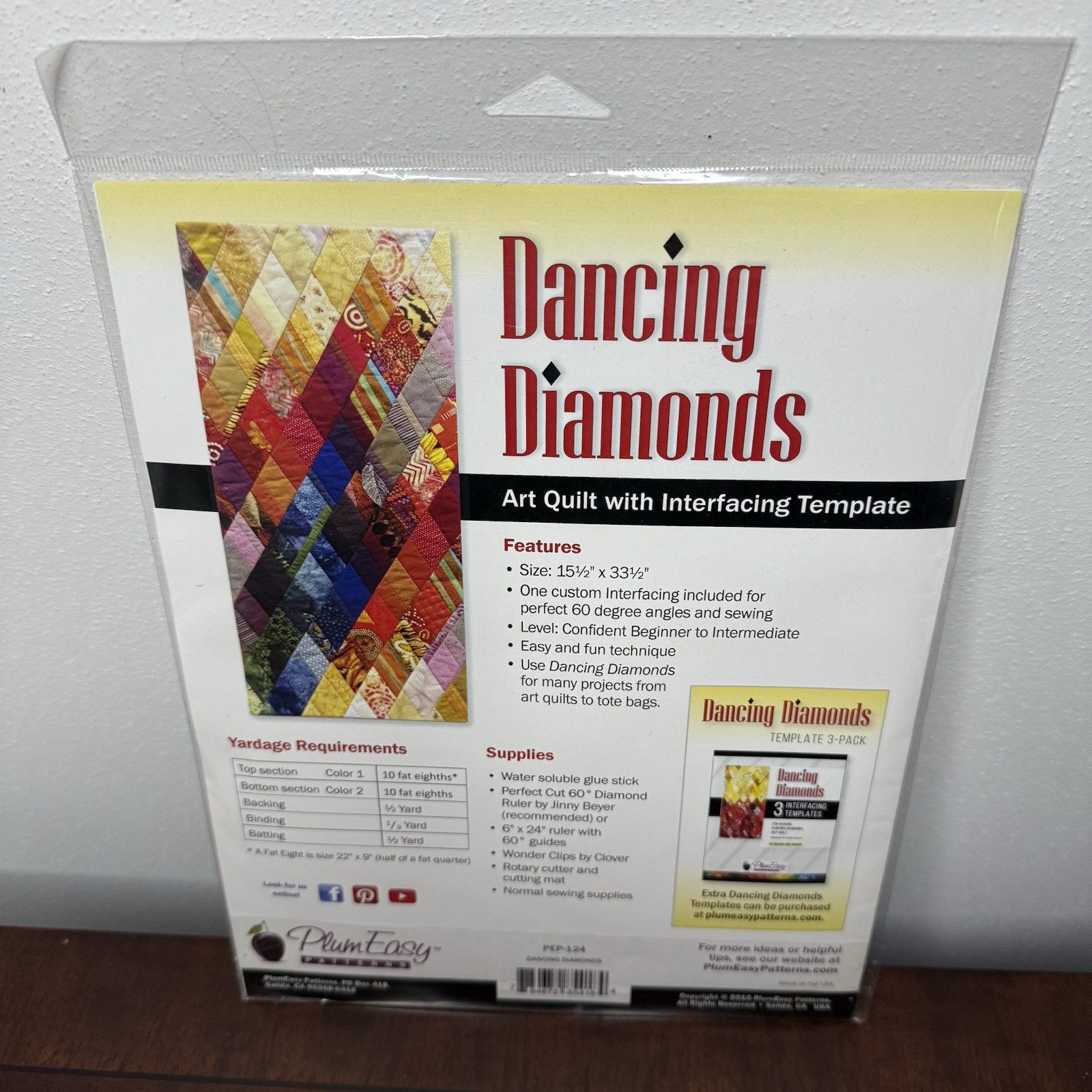 Plum Easy Dancing Diamonds Art Quilt Pattern With Printed Interfacing Template