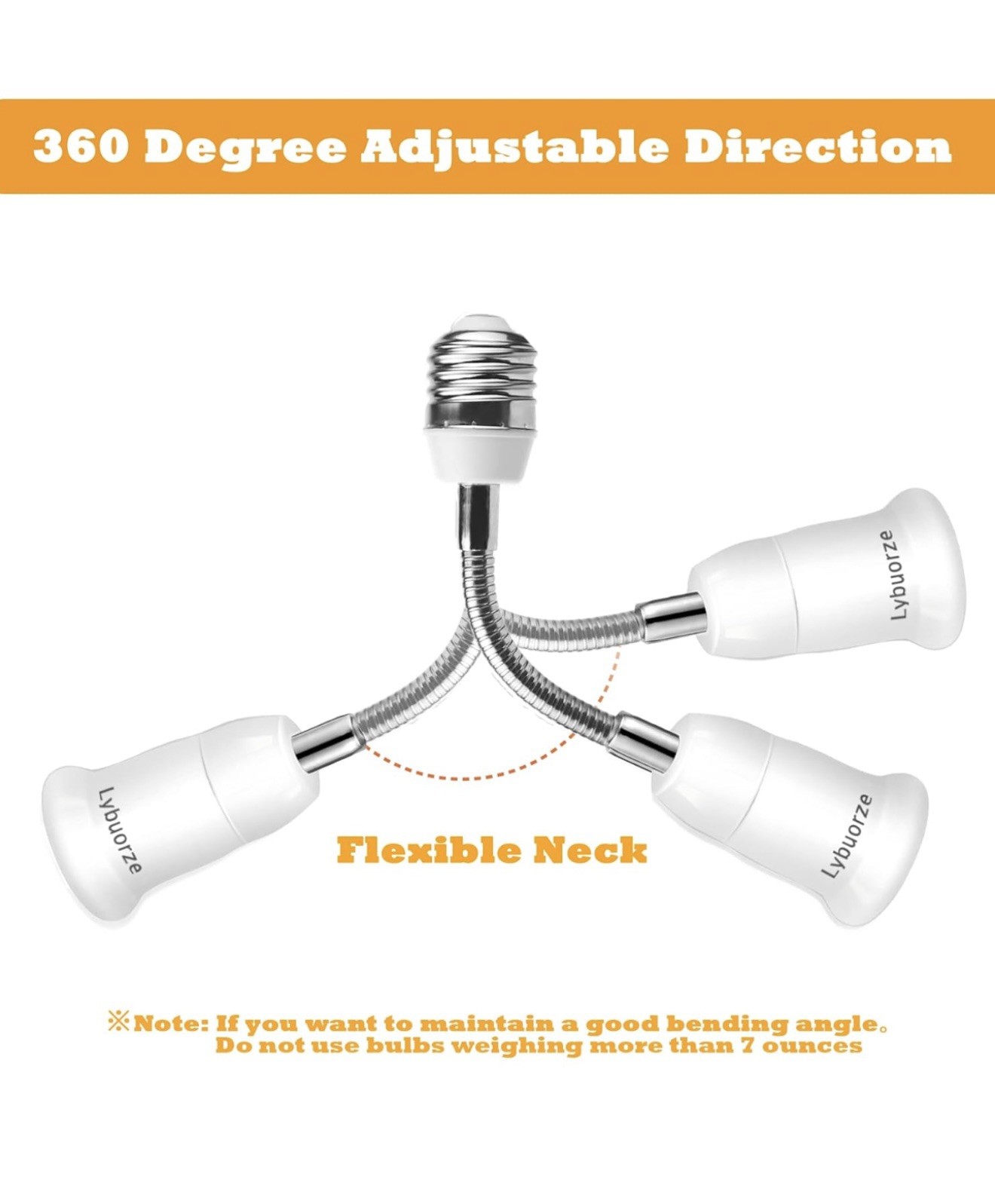 Light Bulb Socket Extender Adapter Flexible Extension Adjustable Converter 2Pack