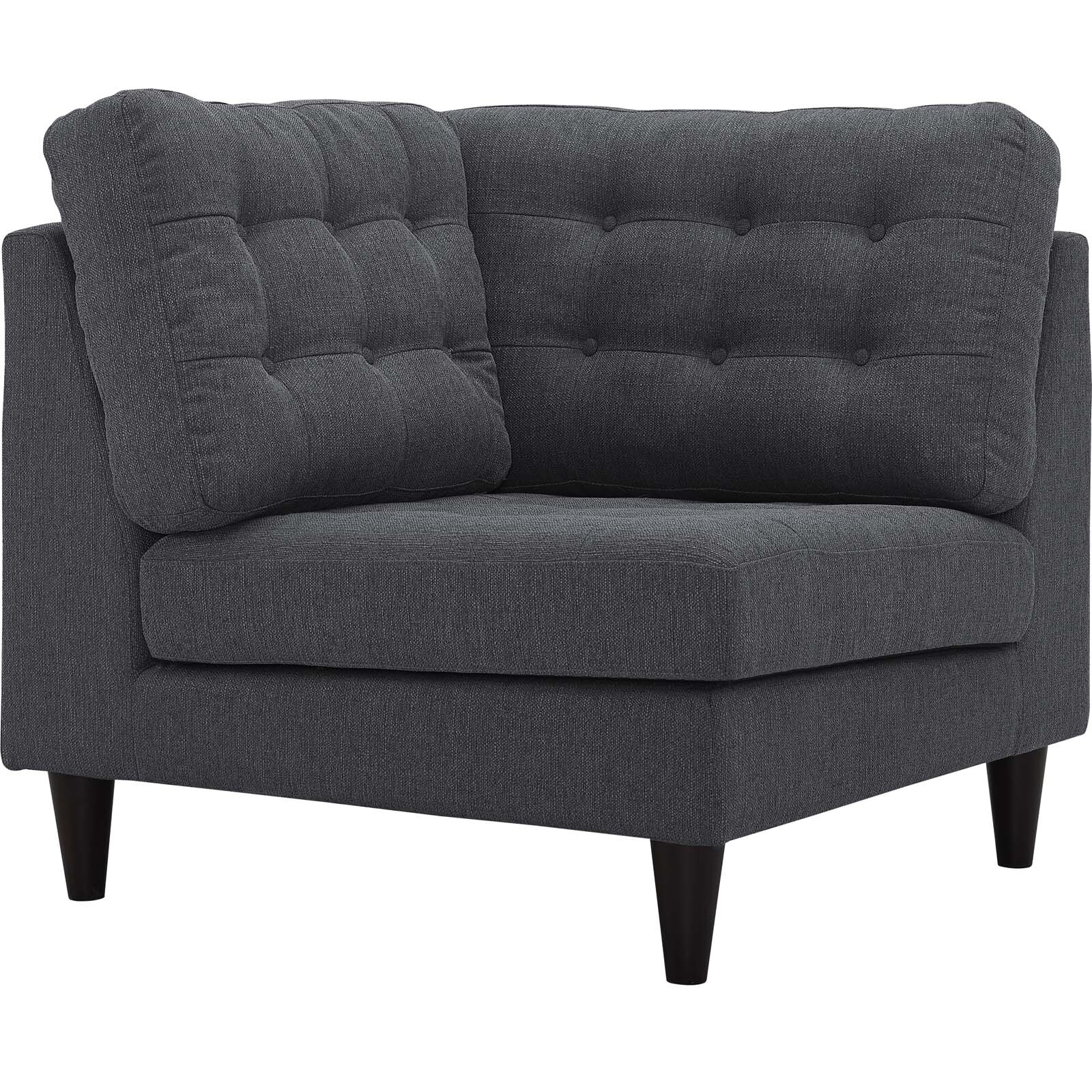 Modway Empress Upholstered Fabric Corner Sofa in Gray