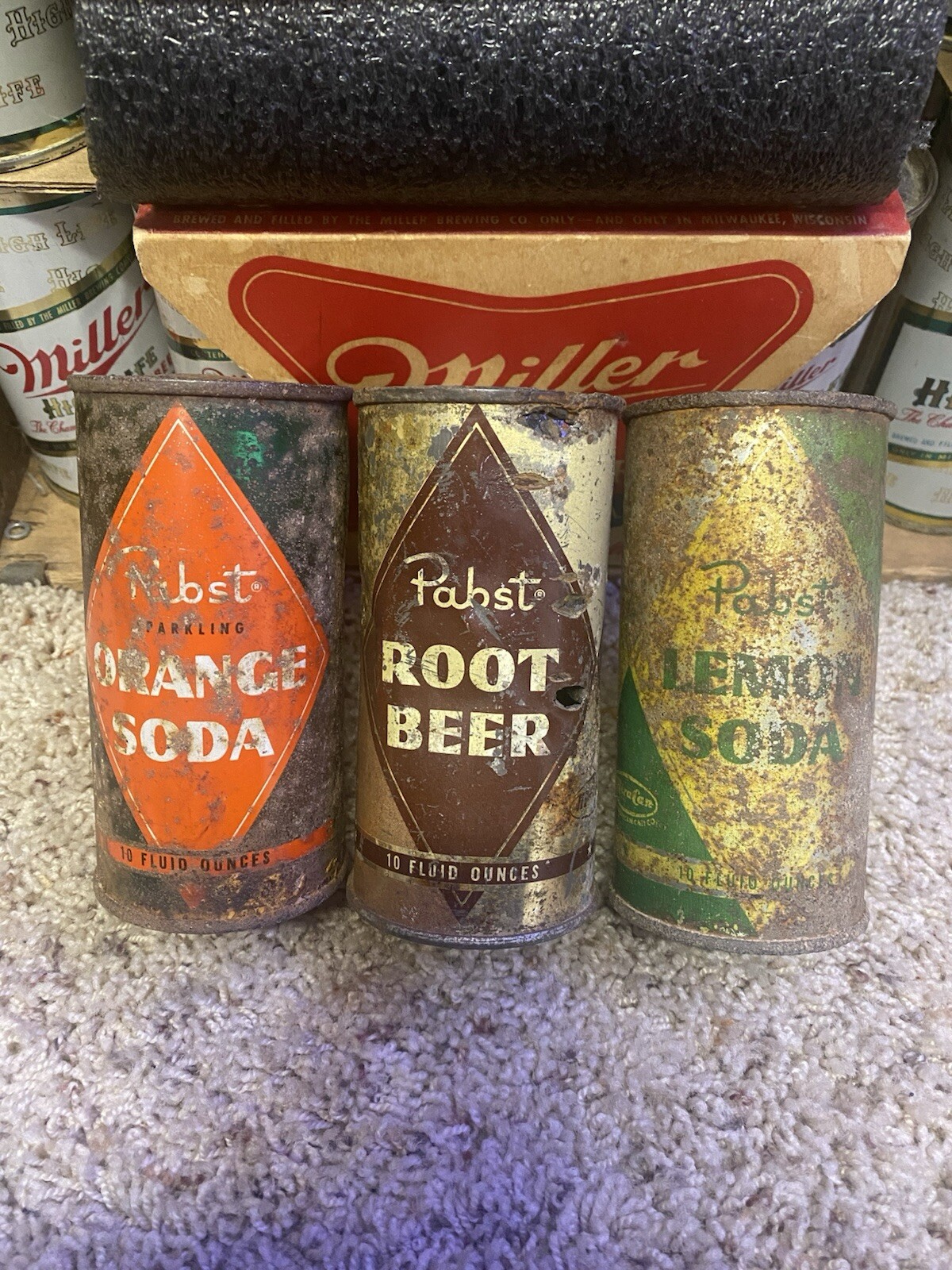 Pabst beer flat top beer can Lot Prohibition Soda Root beer Orange Lemon Soda