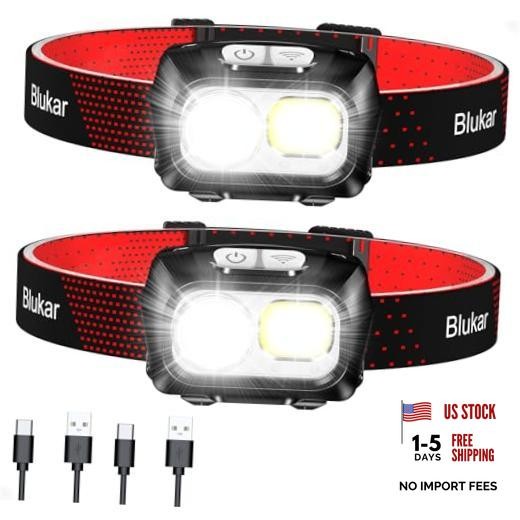 LED Headlamp Rechargeable,2000L Super Bright Headlight with 2 Pack Black