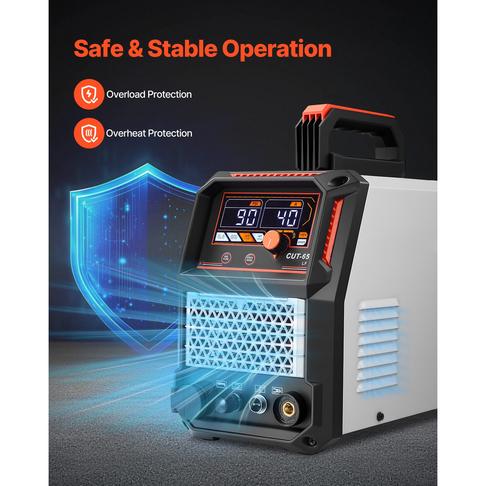 Uimoso 65A Plasma Cutter with Non-Touch Pilot Arc and Low-Frequency Operation