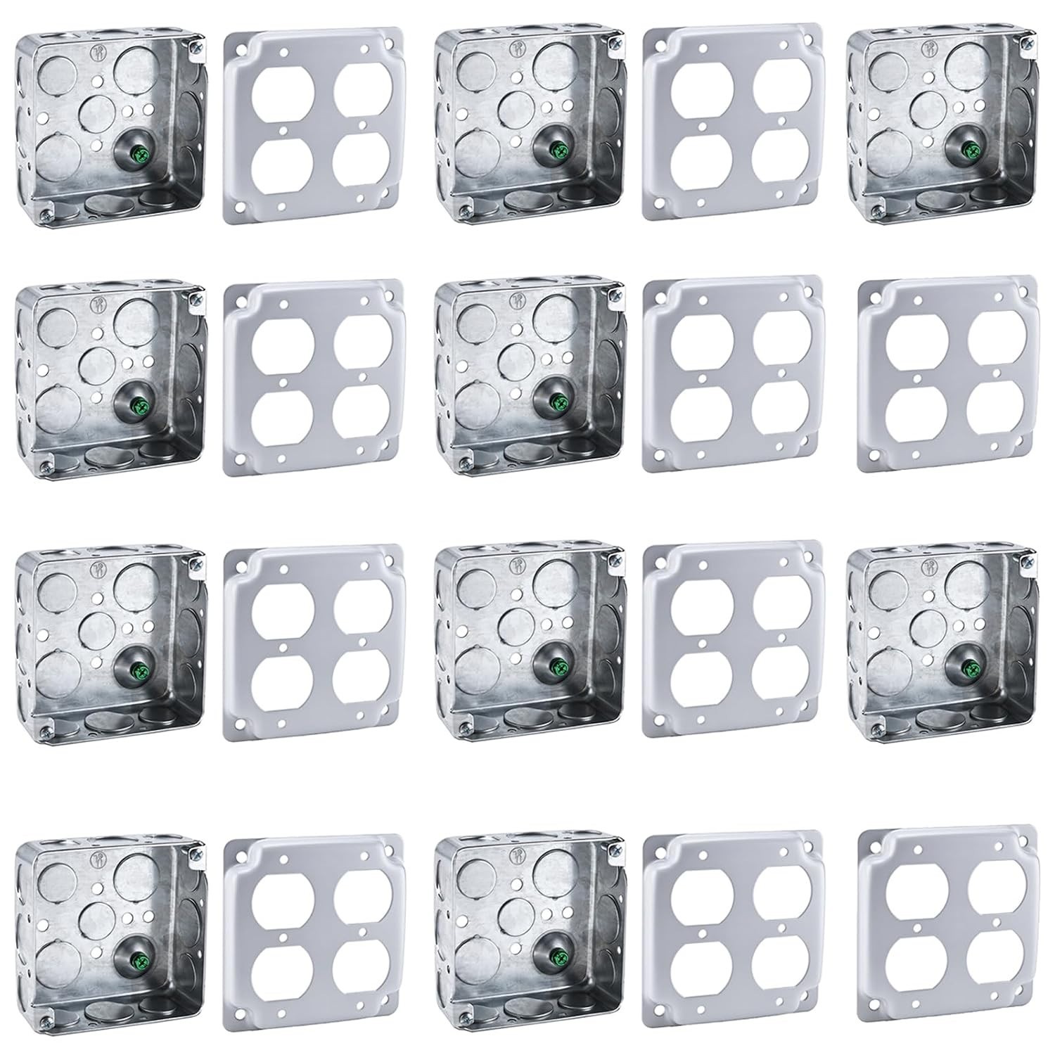 Patioer 4"x4" Metal Electrical Box with Cover Double Duplex 1-1/2'' Deep, 10 Set