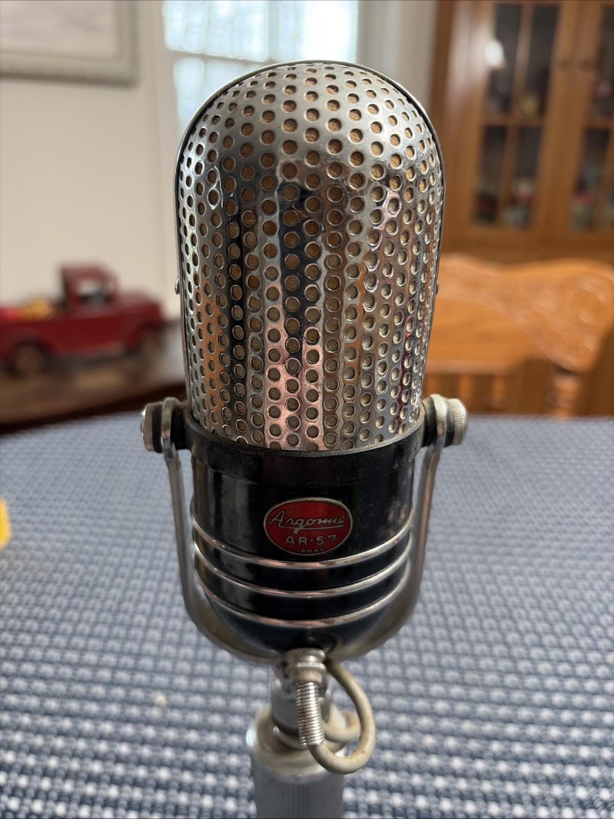 Vintage 1960s Argonne AR-57 Pill Microphone & Stand Japan Art Deco Untested