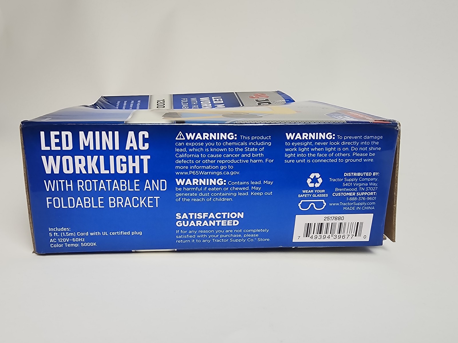 JOBSMART 1200 Lumen LED Mini AC Work Light Rotatable Foldable Bracket IP65
