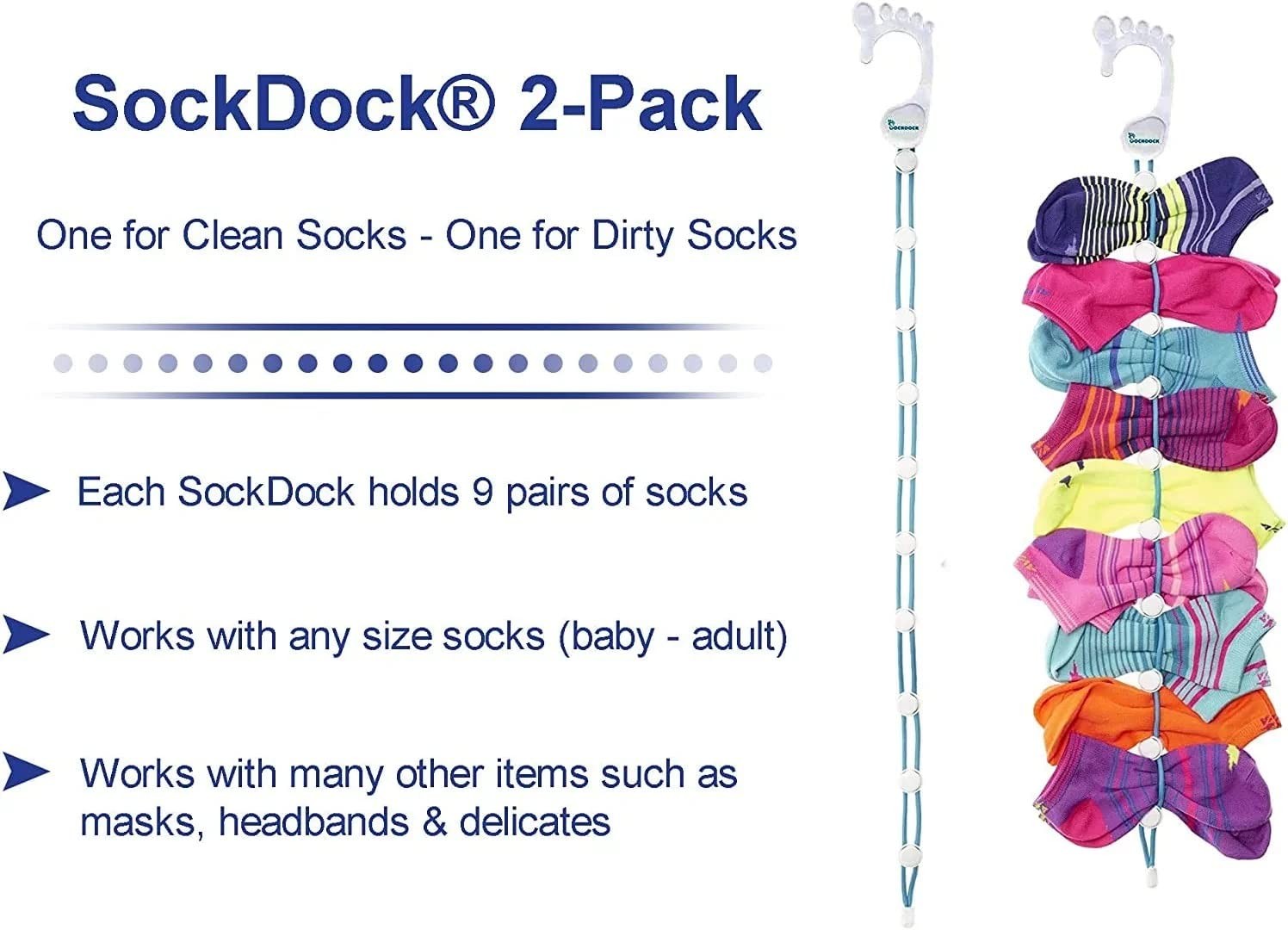 Sock Laundry Solution for Washing Drying & Storing Socks in Pairs Clip & Hold...