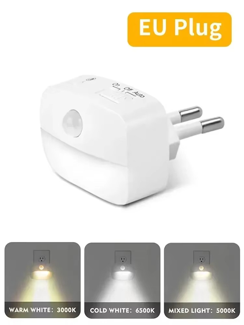 Motion Sensor LED Night Light 3 Color Temperature Plug in PIR Human Induction La