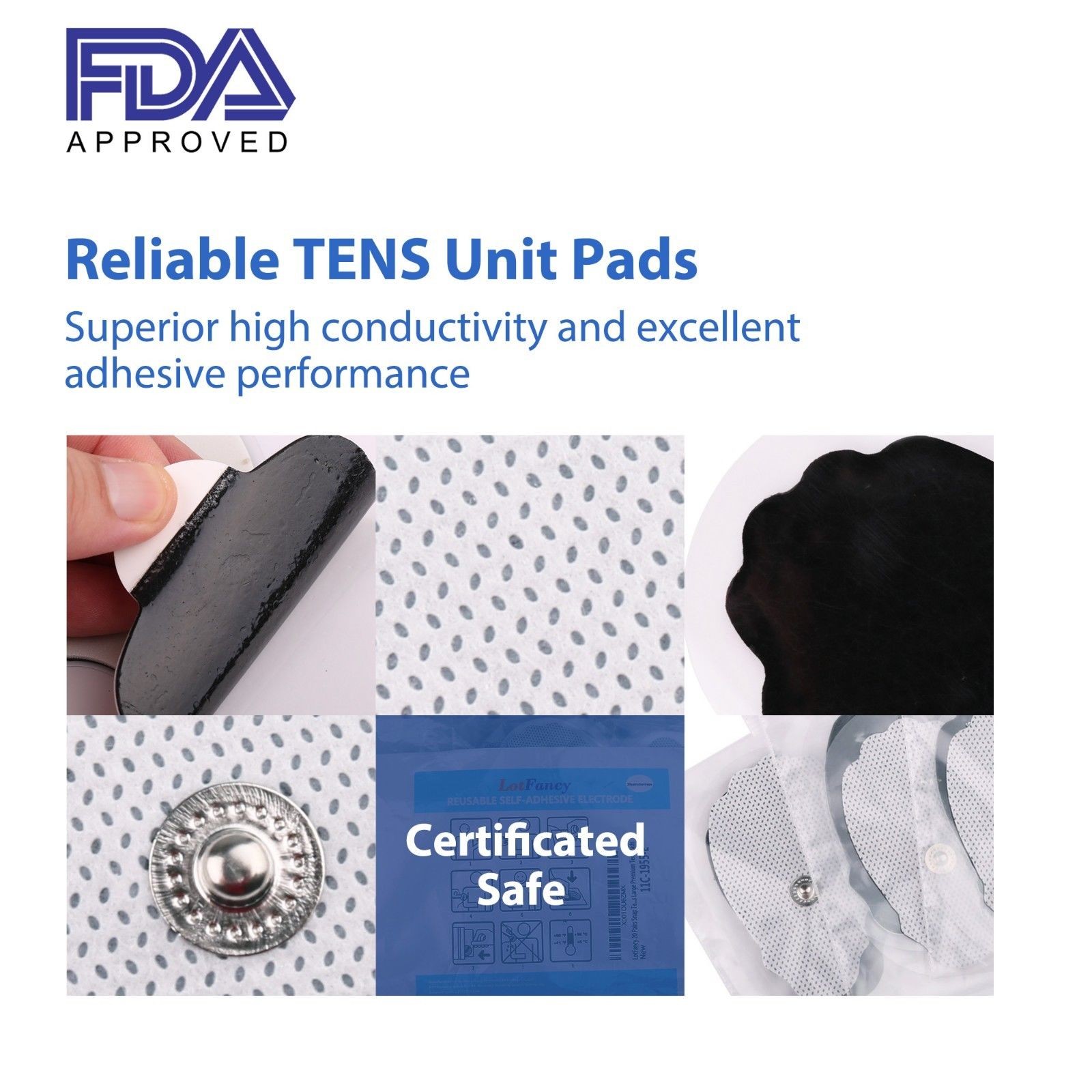 40pc Large Snap On Replacement Electrode Pads For TENS EMS Unit & Pulse Massager