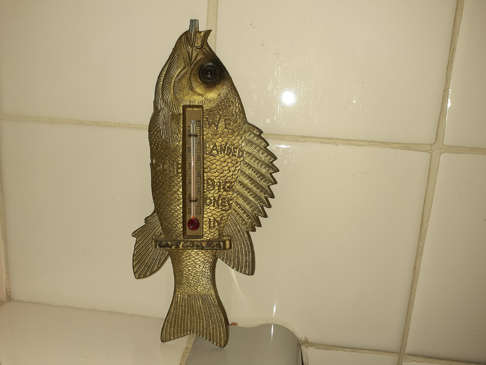 Vintage Almar Metal Arts Point Marion PA Brass FISH Thermometer 6" tall