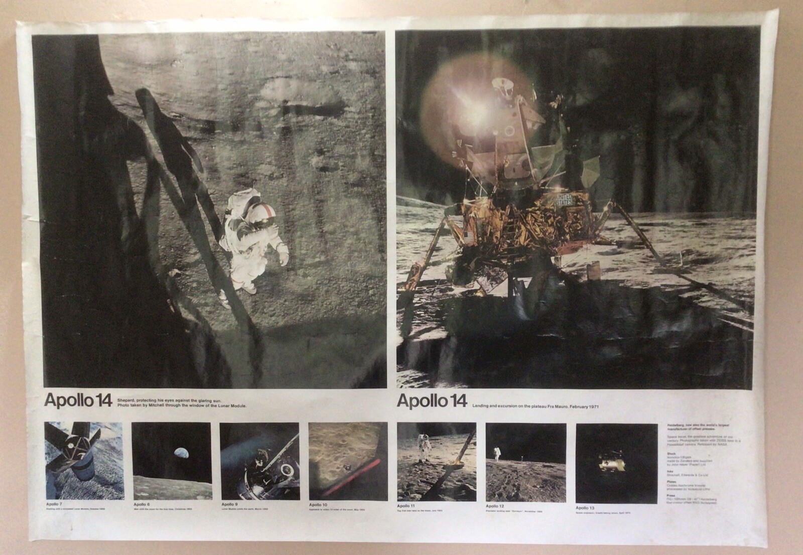 Apollo 14 Vintage NASA poster c.1970s. Moon Landing. Space.