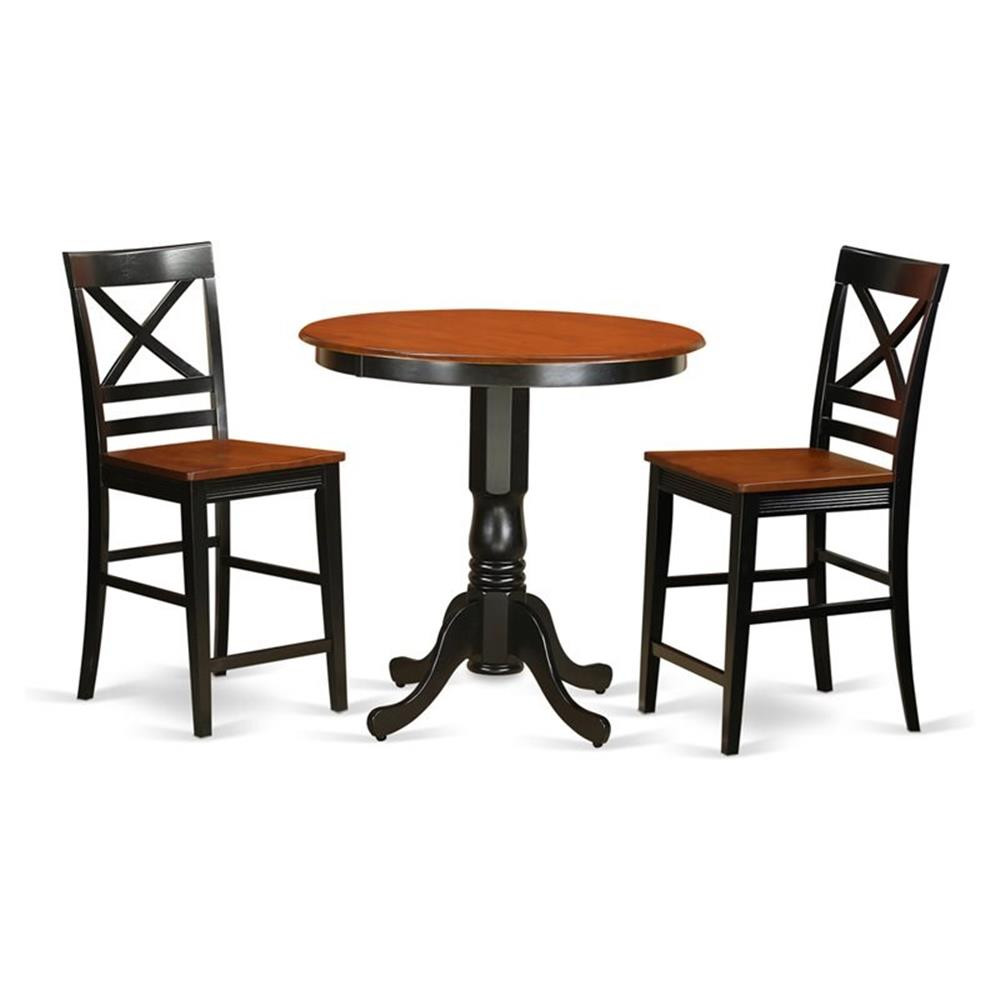 East West Furniture Jackson 3-piece Dining Set with Bar Stools in Black/Cherry