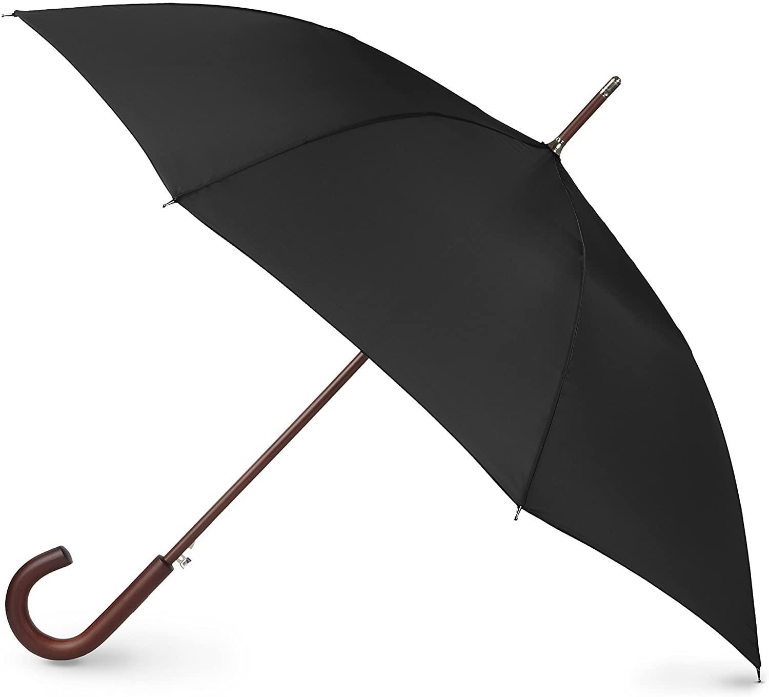 Classic Umbrella Automatic Open Wooden Stick Windproof Folding Rain Black Strong