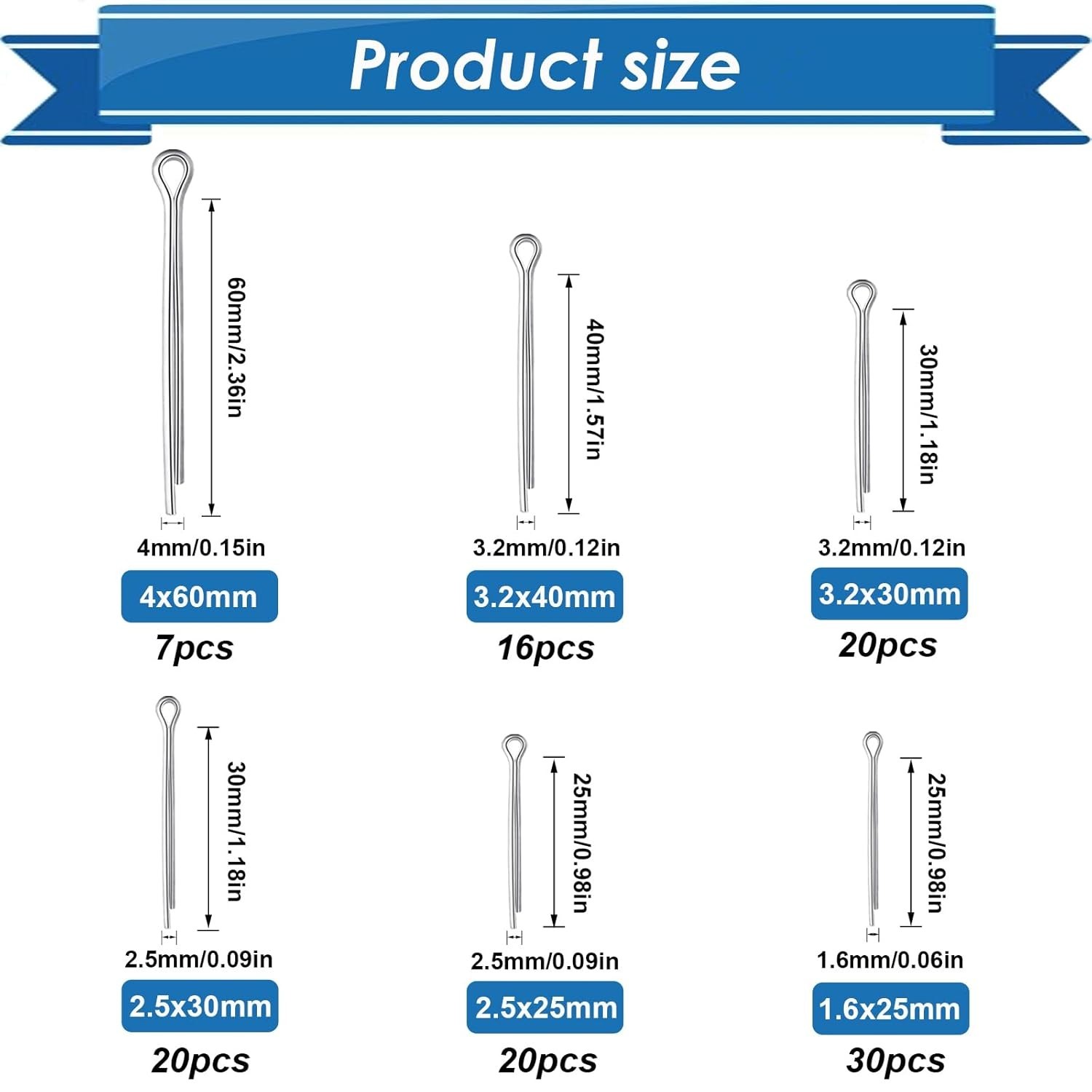 Cotter Pin Assortment Kit - 304 Stainless Steel 13 Sizes Cotter Pins & R Clip...