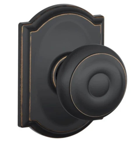 Schlage Georgian F10 GEO 716 CAM Passage Hall & Closet Door Knob Aged Bronze