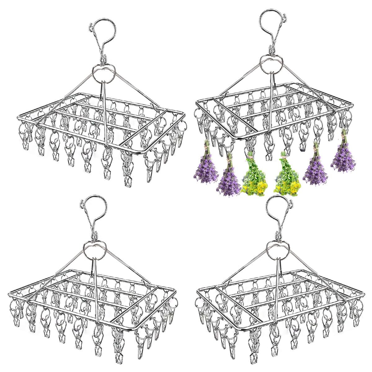 4 Pcs Hanging Herb Drying Rack for Herb Macrame Flower Drying Rack with 30 St...
