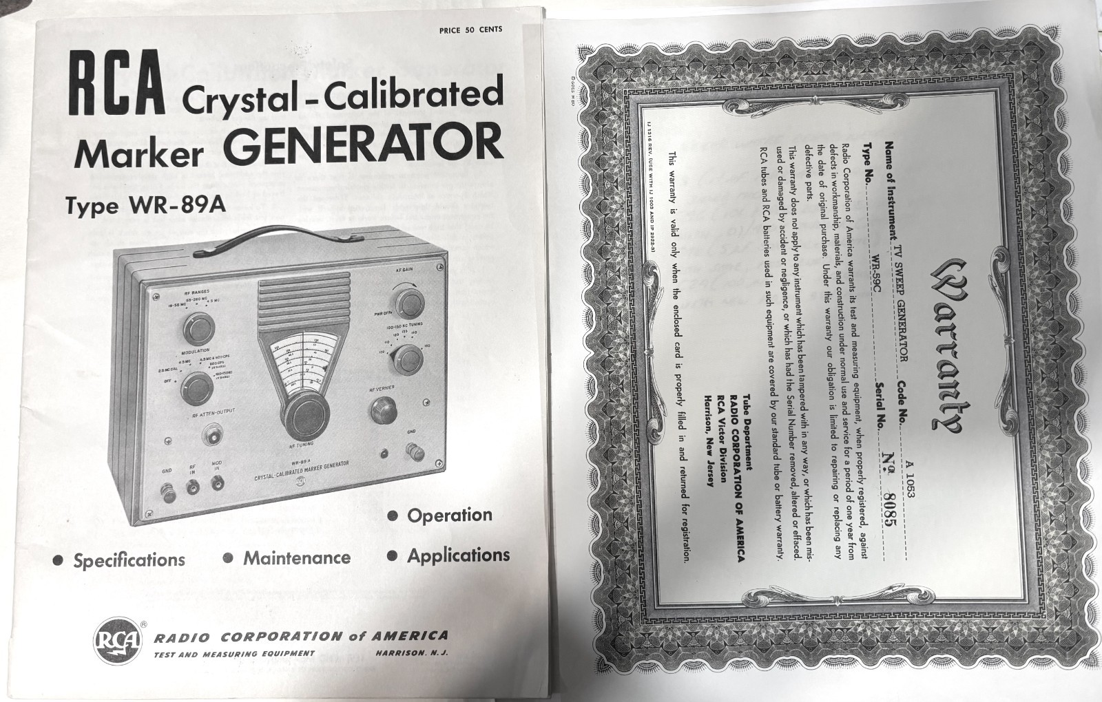 RCA Model WR-89A Crystal Calibrated Marker Generator-Good Working Condition