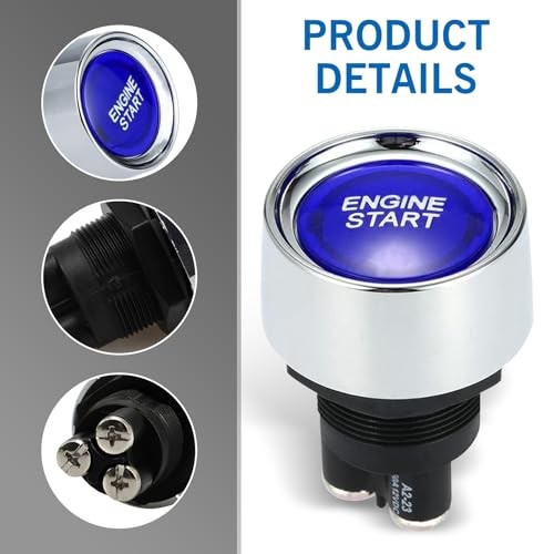 Car Engine Start Ignition Push Switch, 1.8" x 1.3" 12V 50A Keyless 1 PC Blue