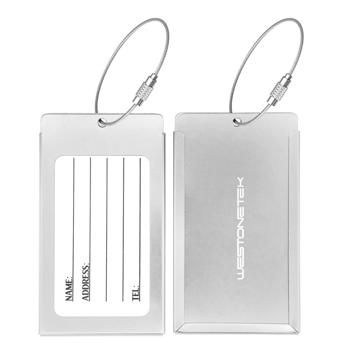 Pack of 2 Luggage Tags, Aluminum Metal Travel ID Tag One_Size, Silver