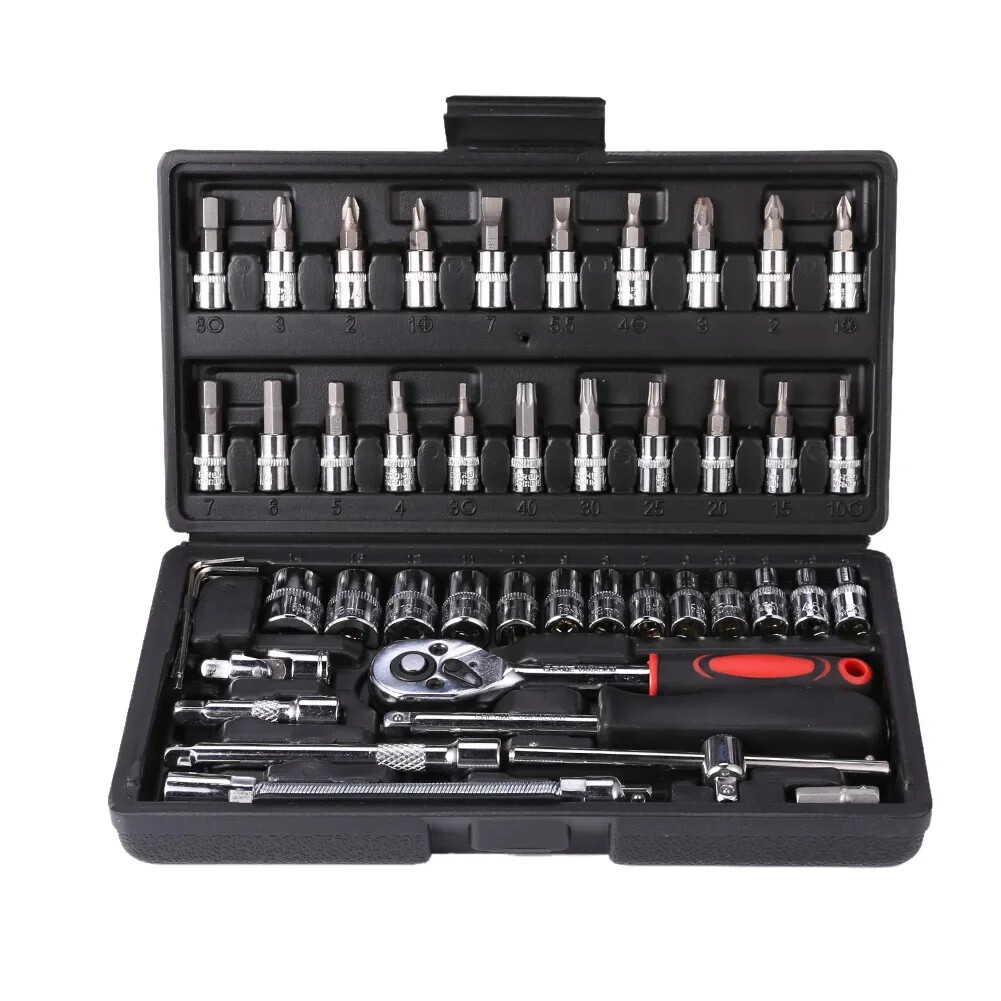 46pcs Hand Tool Set Car Repair Tool Kit 1/4-inch Socket Spanner Screwdriver