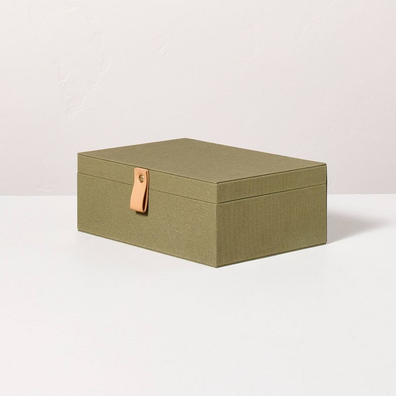 Large Desk Storage Lidded Fabric Box Green - 3.75 (H) x 10 (W) x 7 (D)