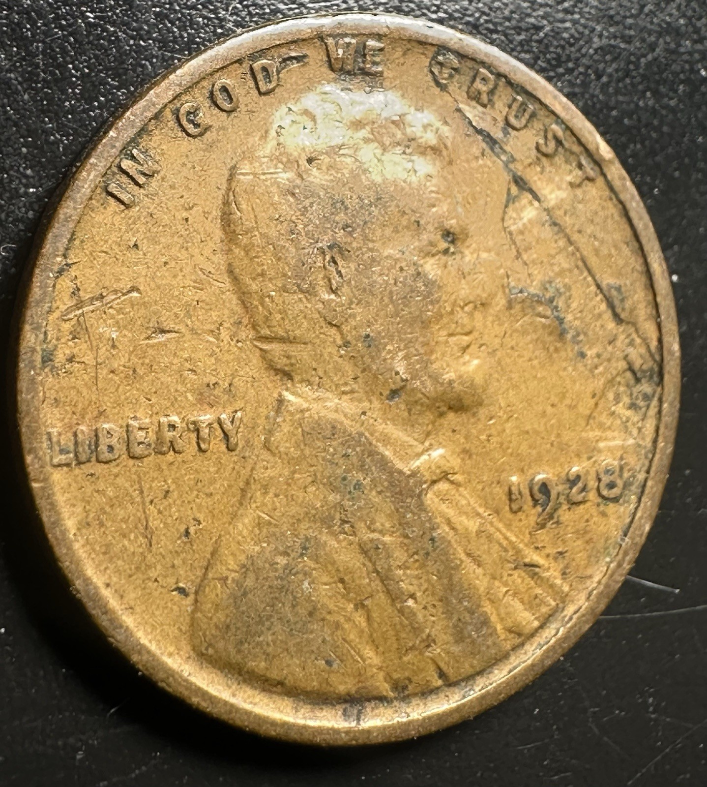 1928-P Lincoln Wheat Cent  Major Obv Lamination Error A-900