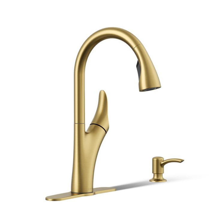 Kohler Brushed Gold Transitional Pull Down Kitchen Faucet 1PREC26448-SD-2MB-AA