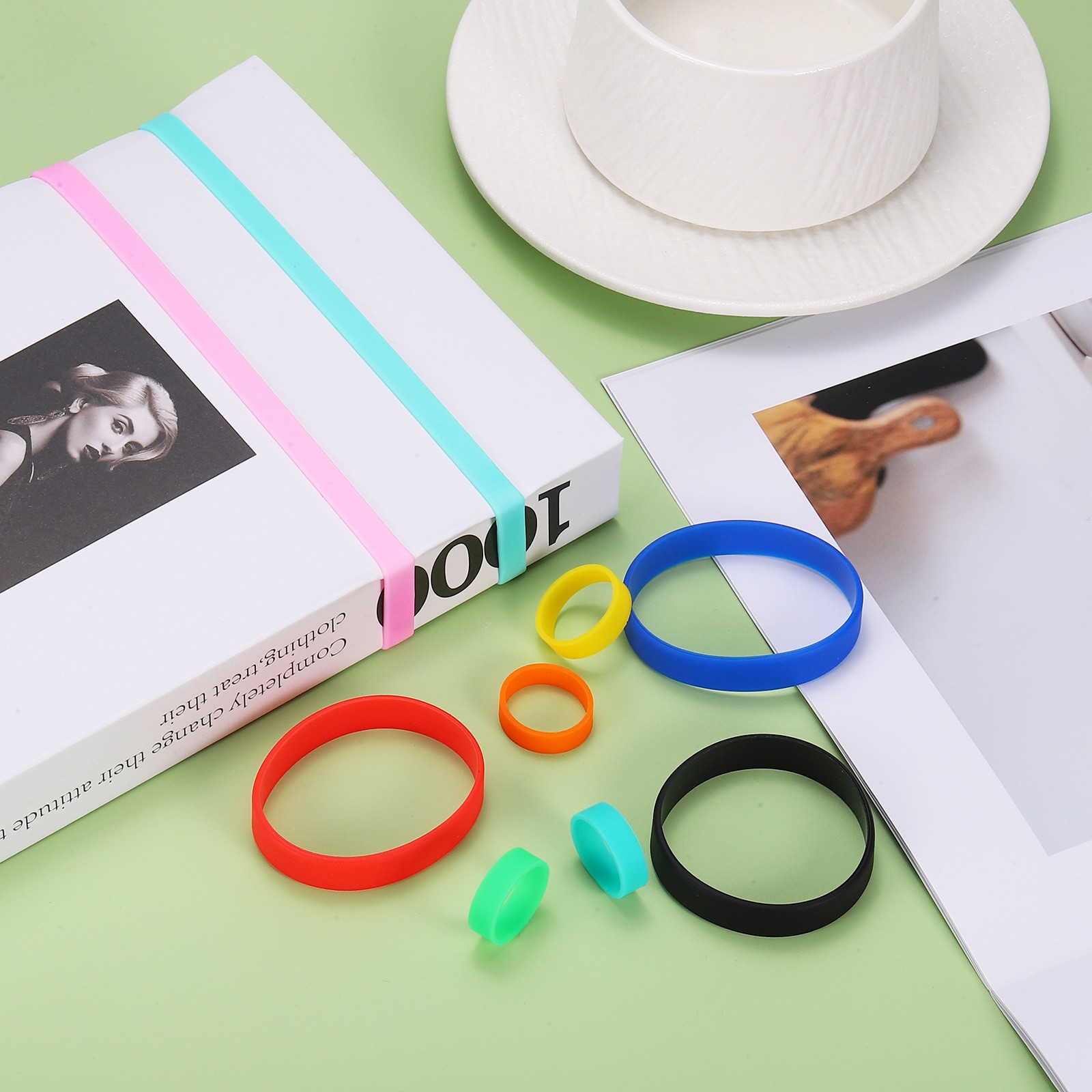 20Pcs Silicone Rubber Bands Non-slip 1.22 Inch Flat for Books, Pink