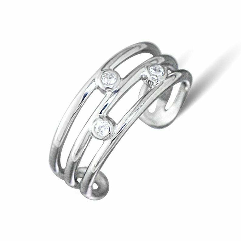 925 Sterling Silver Round White CZ Stone Adjustable Toe Ring sb89