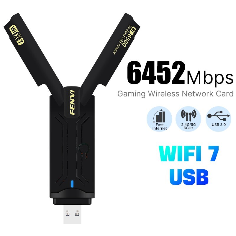 FENVi WiFi 7 USB Adapter Tri-Band BE6500 Dongles Wireless USB Card for Win 10/11