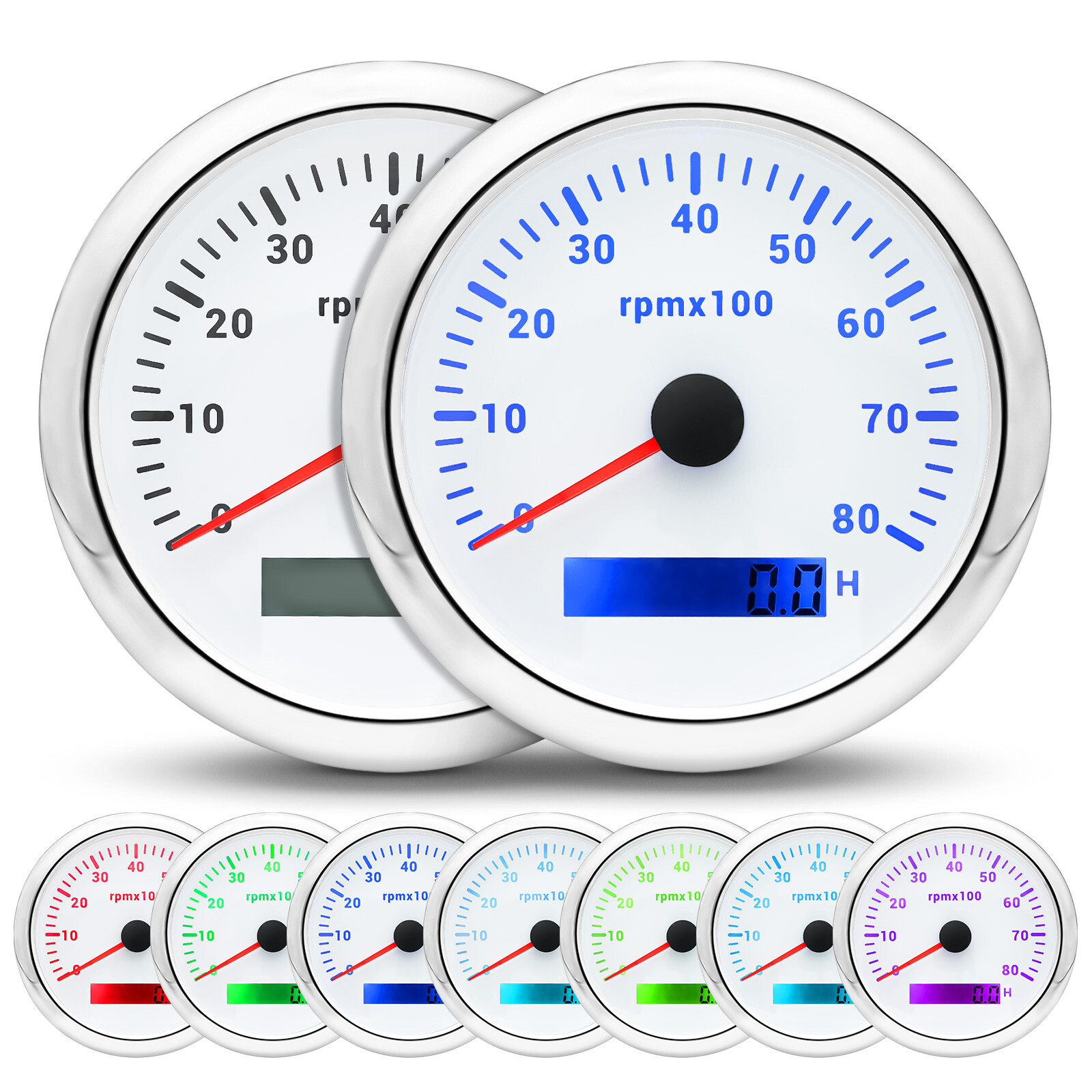 85mm Marine Tachometer Gauge 0-8000RPM With LCD Digital Hourmeter For Car Boat