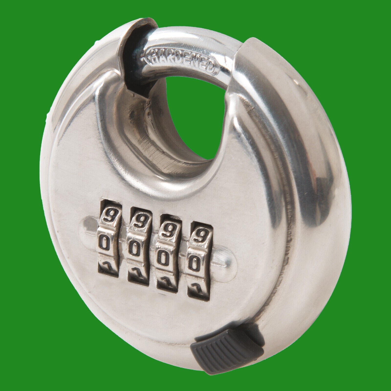 1x 70mm Stainless Steel 4-Digit Combination Disc Padlock, Weatherproof, Shed