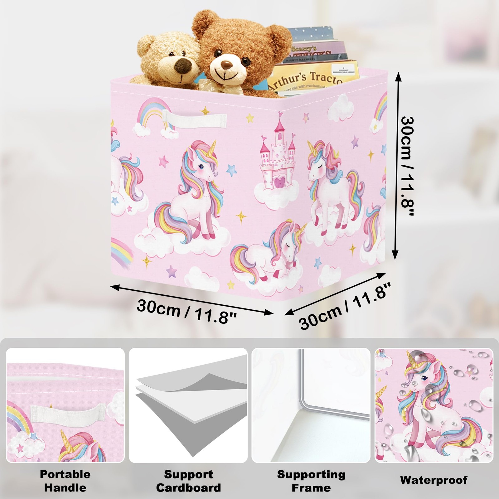 11.8" Unicorn Rainbow Cube Storage Organizer Set 3Pcs Cloud Star Cube Storage...