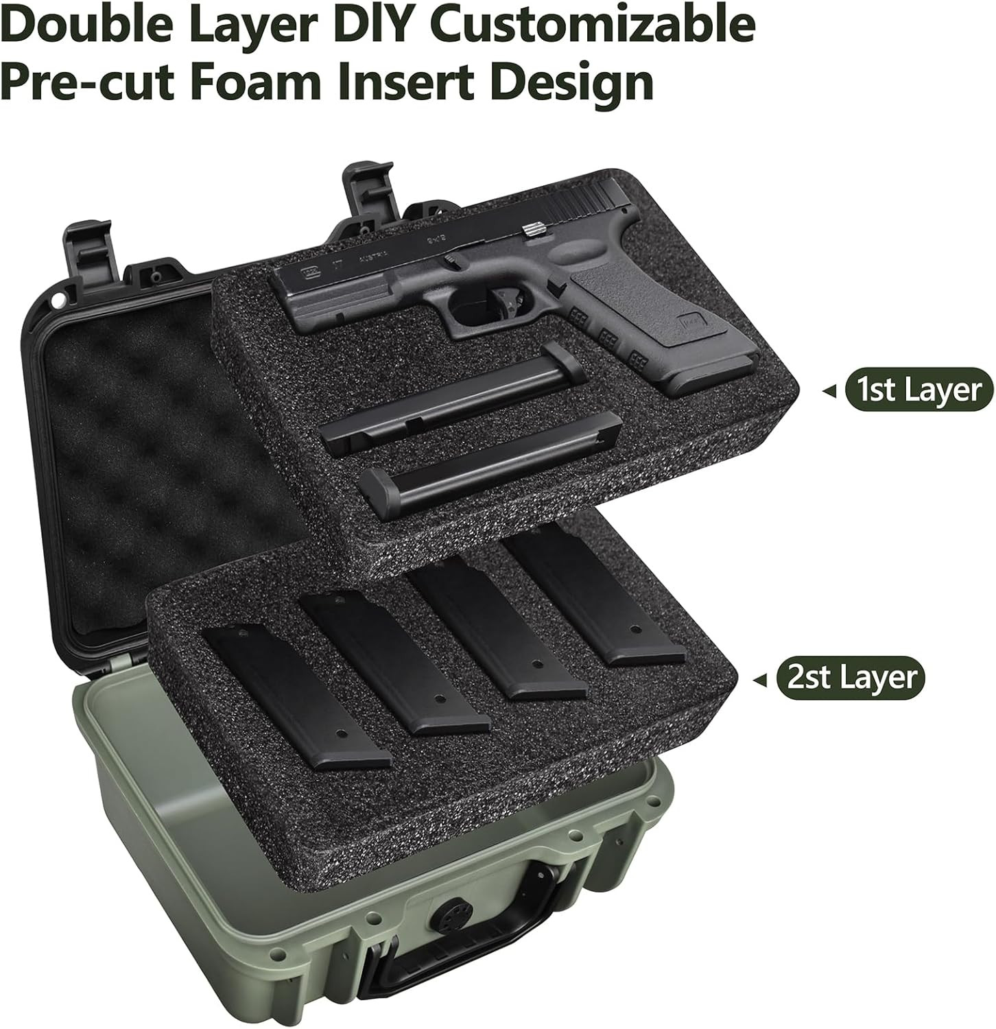 Pistol Case for 2 Handguns – TSA Approved Hard Shell Gun Case with Triple-Layer