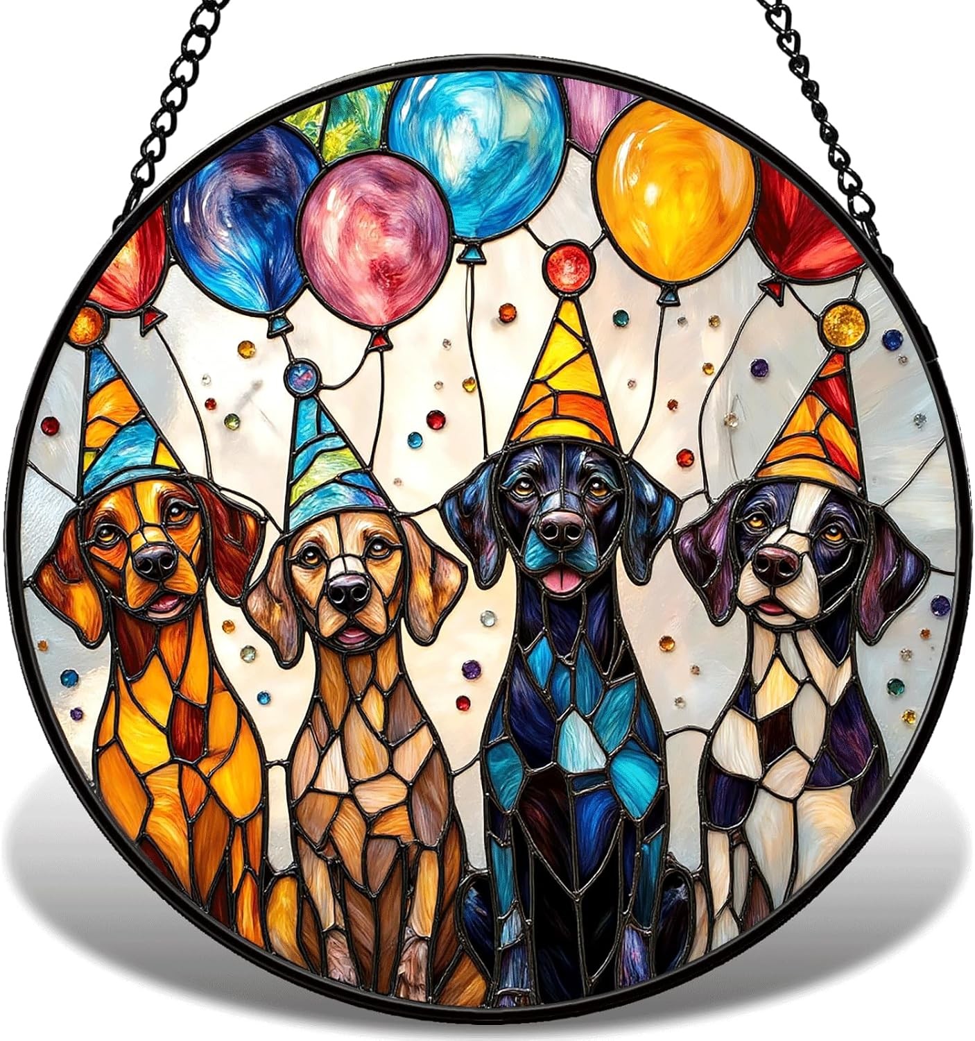 Colorful Dog Stained Glass Suncatcher Window Hanging Pet Lover Gift 7.9"