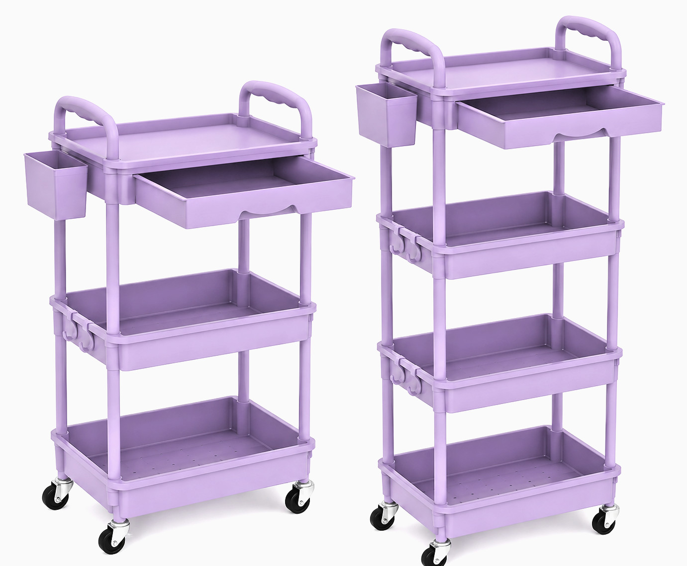 3/4 Tier Rolling Utility Cart Storage Organizer w/ Drawer Locking Wheels Plastic
