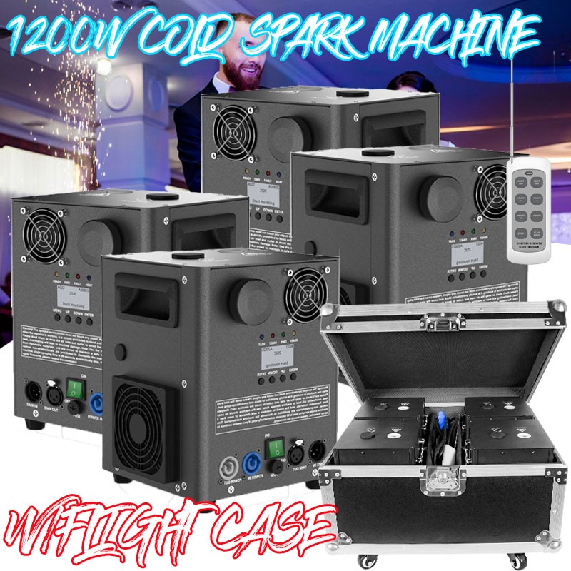 4PCS Cold Spark Machine 1200W Stage Effect DMX Firework Wedding 6.6-9.8ft w/Case
